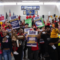 UAW members attend a rally in support of the labor union strike at the UAW Local 551 hall on the South Side on October 7, 2023 in Chicago, Illinois. (PHOTO BY JIM VONDRUSKA/GETTY IMAGES)